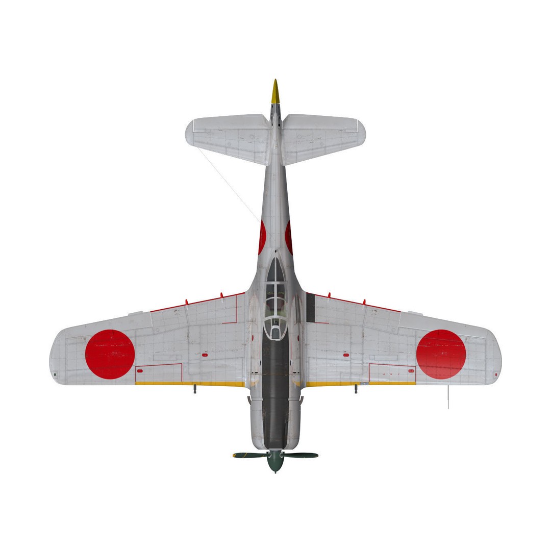 Nakajima Ki-84 Hayate 3D Model – High Poly Military Aircraft, FBX - View 15