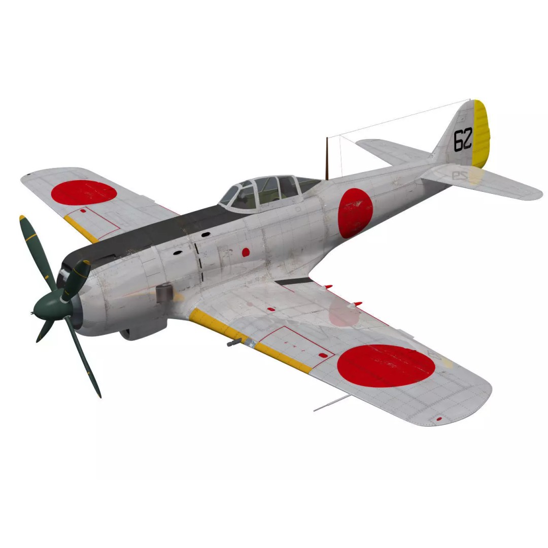 Nakajima Ki-84 Hayate 3D Model – High Poly Military Aircraft, FBX - View 2