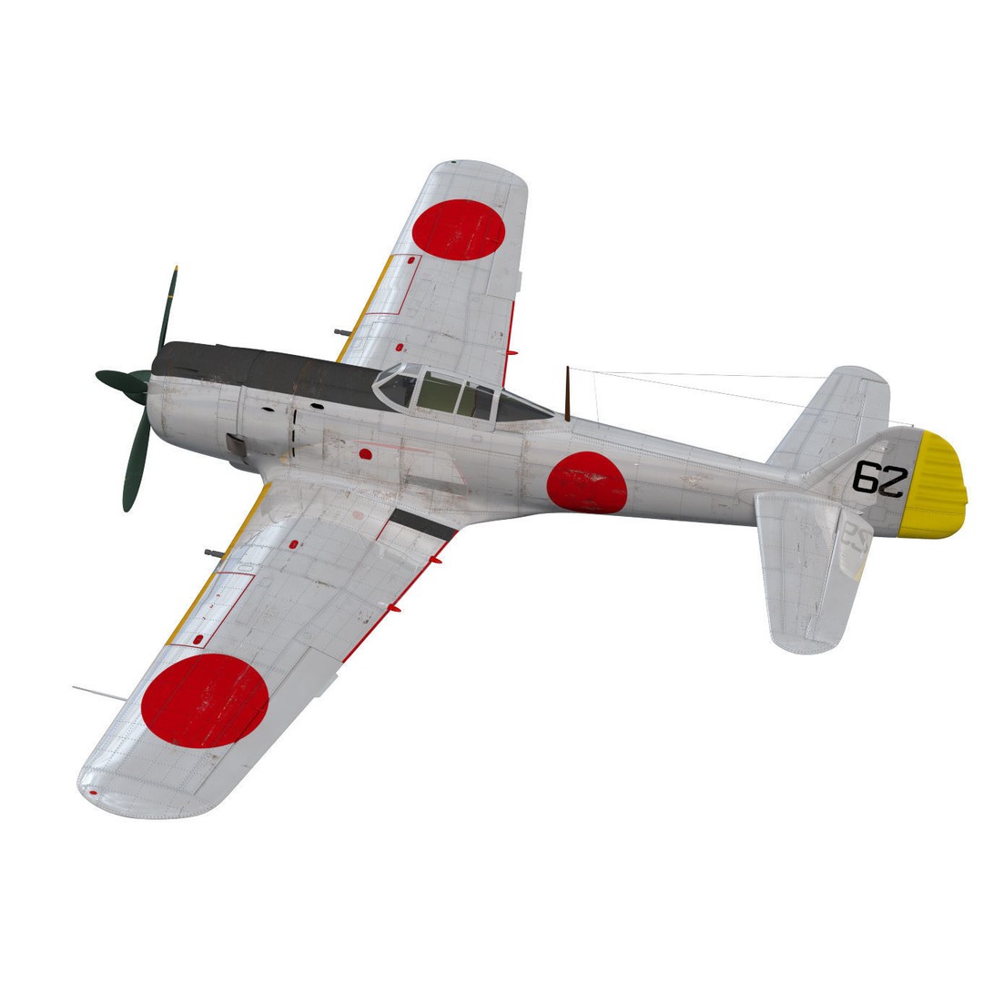 Nakajima Ki-84 Hayate 3D Model – High Poly Military Aircraft, FBX - View 3