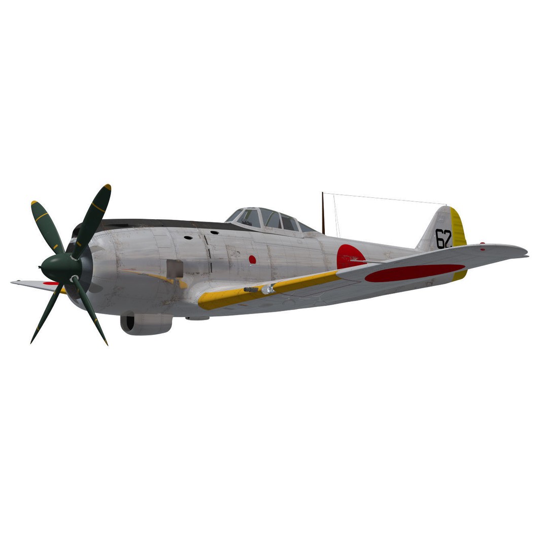 Nakajima Ki-84 Hayate 3D Model – High Poly Military Aircraft, FBX - View 4