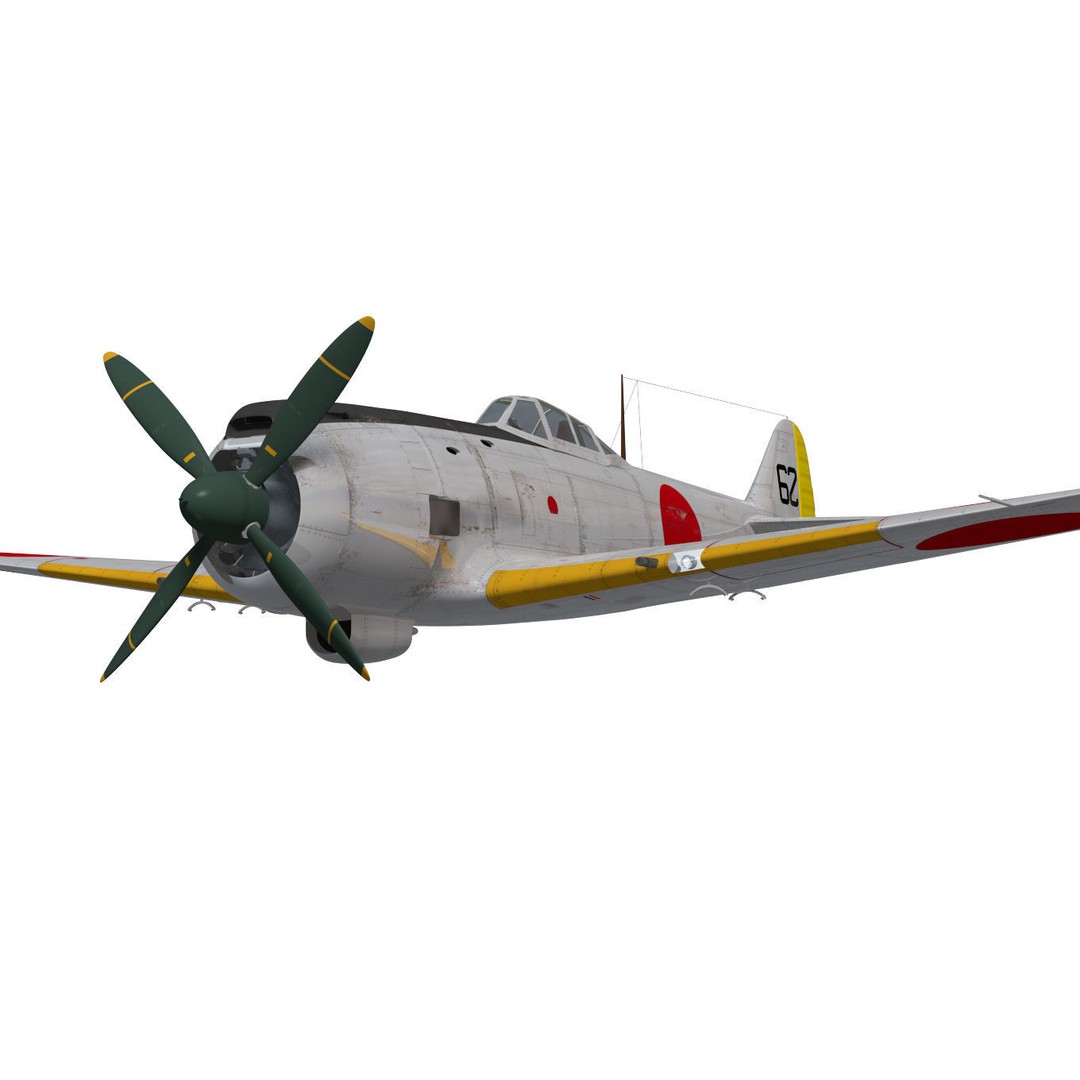 Nakajima Ki-84 Hayate 3D Model – High Poly Military Aircraft, FBX - View 6