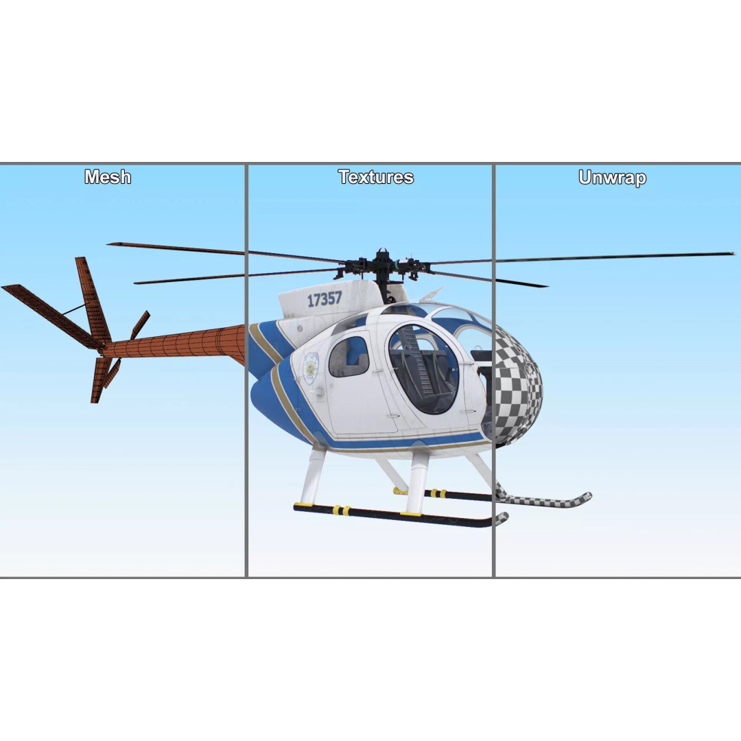 Hughes OH-6 Police Surveillance Helicopter 3D Model – PBR Game-Ready FBX - View 27