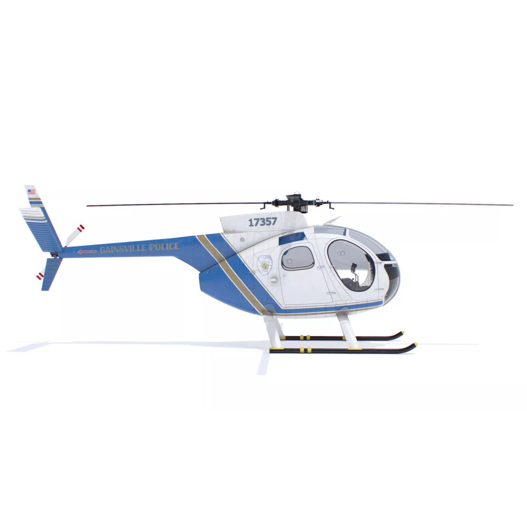 Hughes OH-6 Police Surveillance Helicopter 3D Model – PBR Game-Ready FBX - View 3