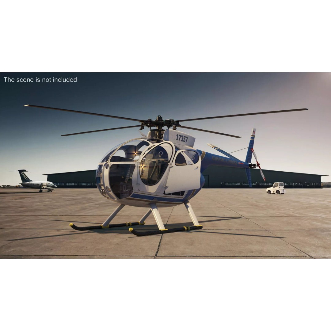Hughes OH-6 Police Surveillance Helicopter 3D Model – PBR Game-Ready FBX - View 4