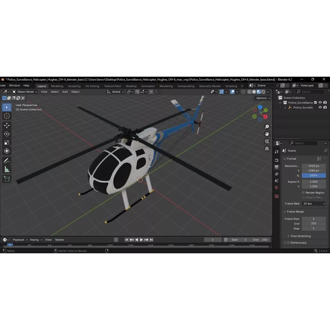 Hughes OH-6 Police Surveillance Helicopter 3D Model – PBR Game-Ready FBX - View 48
