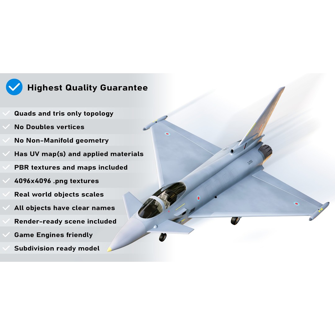 Eurofighter Typhoon 3D Model – Low Poly Military Jet, Game Ready - View 3