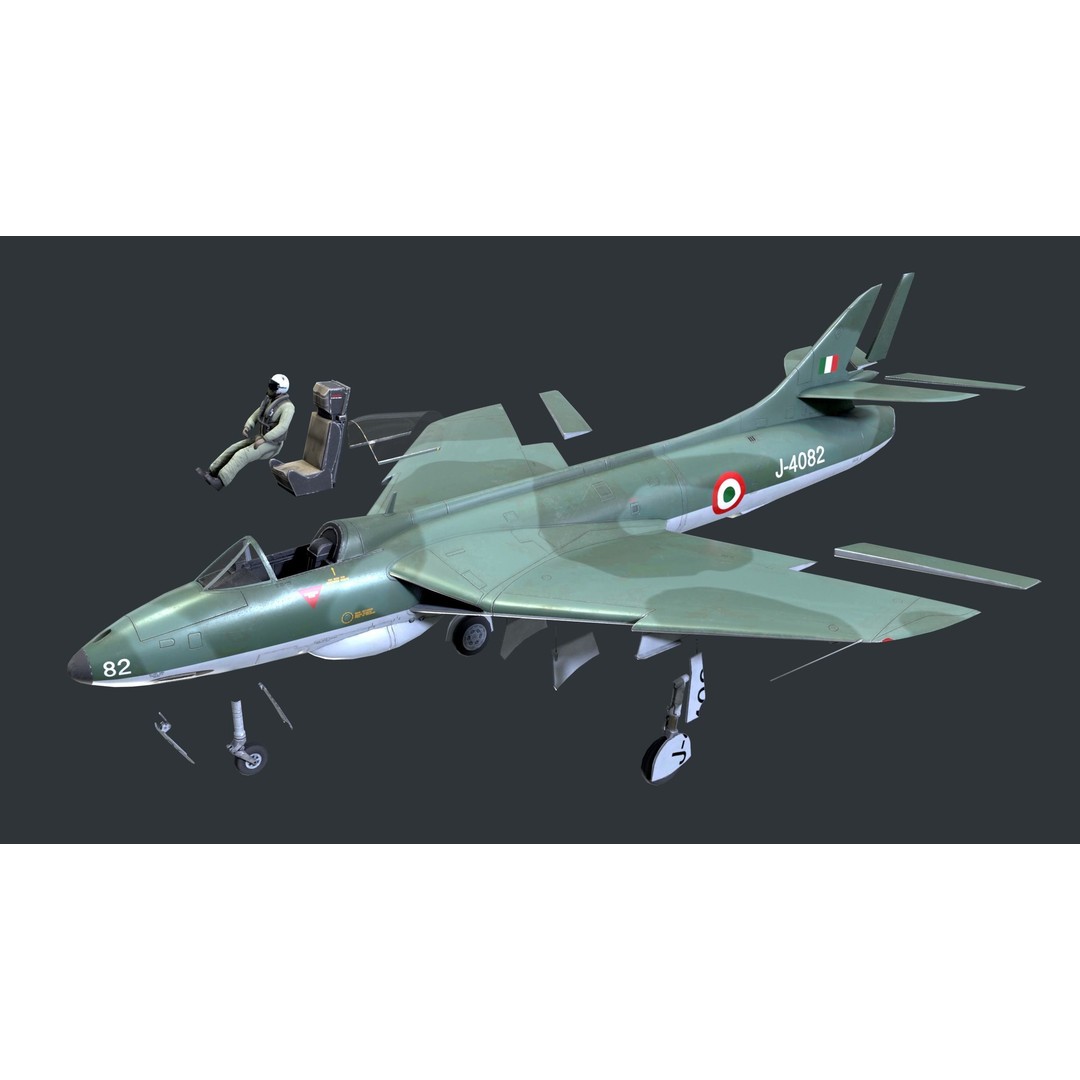 Hawker Hunter MK56 3D Model – Low Poly Game-Ready Aircraft, FBX - View 11