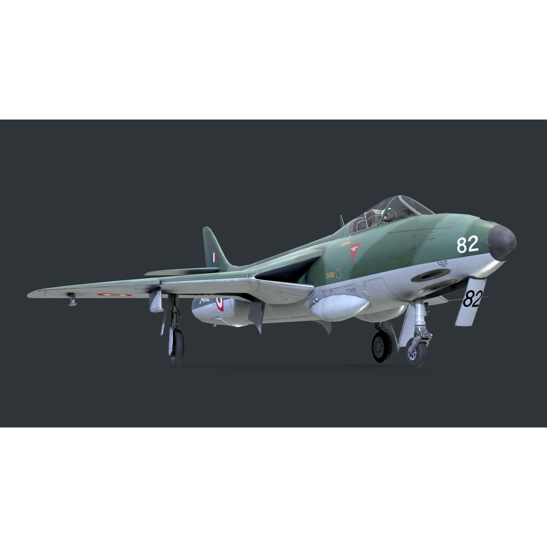 Hawker Hunter MK56 3D Model – Low Poly Game-Ready Aircraft, FBX - View 4