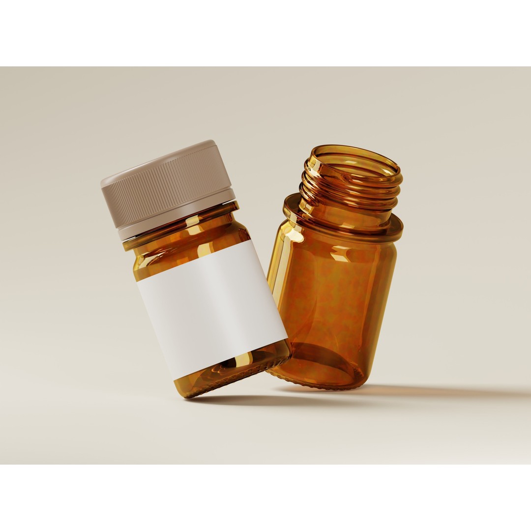 Amber Glass Medicine Bottle 3D Model – Low Poly PBR Asset, OBJ/FBX - View 10