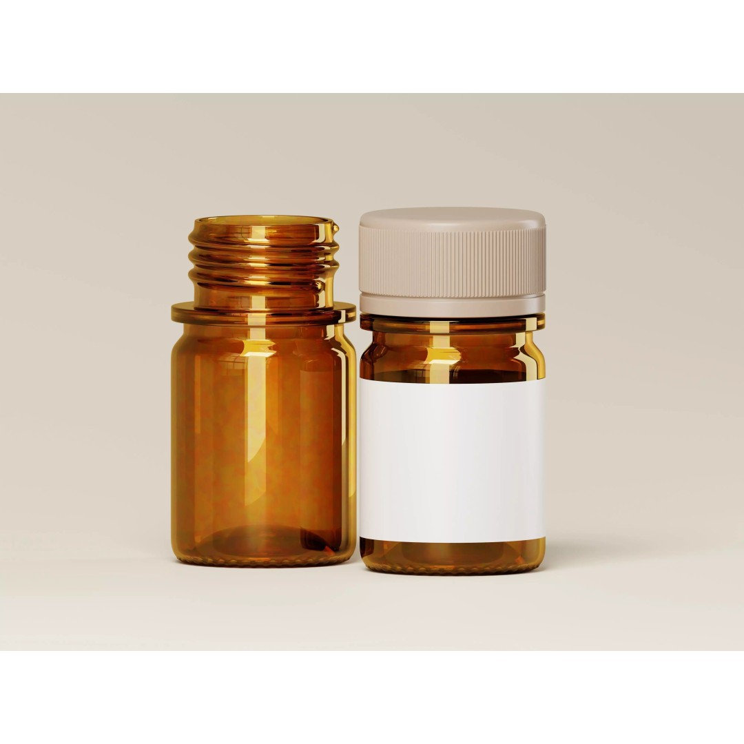 Amber Glass Medicine Bottle 3D Model – Low Poly PBR Asset, OBJ/FBX - View 2