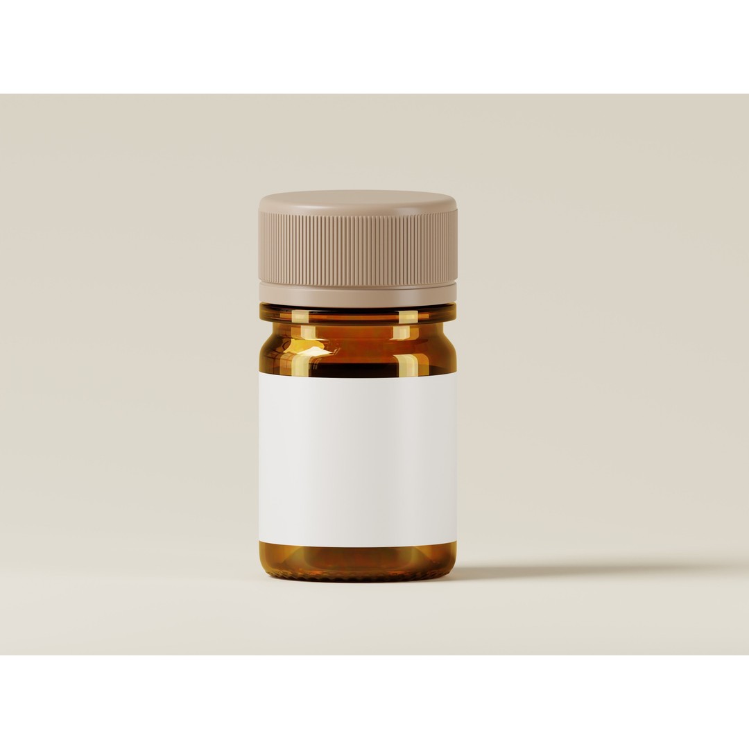 Amber Glass Medicine Bottle 3D Model – Low Poly PBR Asset, OBJ/FBX - View 3