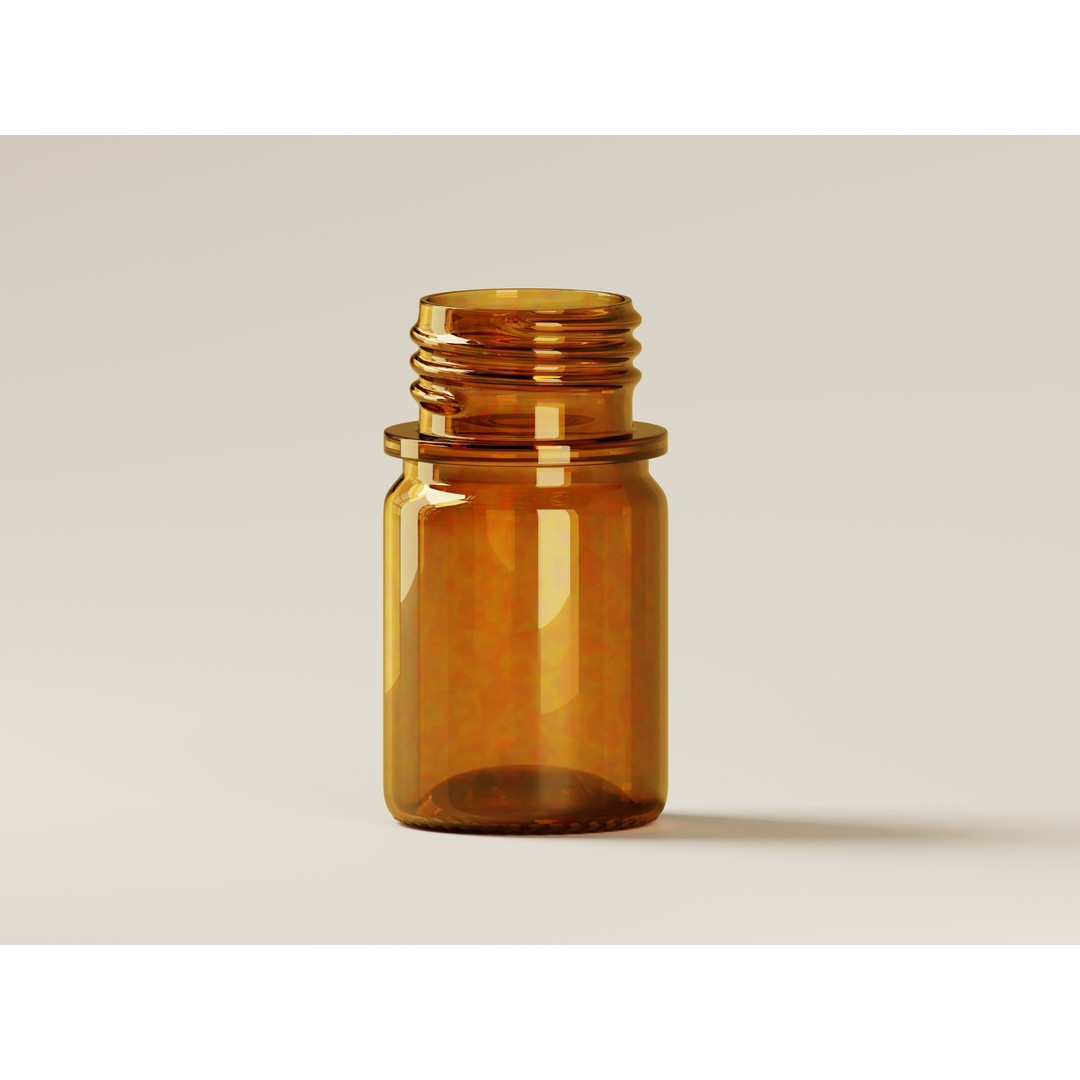 Amber Glass Medicine Bottle 3D Model – Low Poly PBR Asset, OBJ/FBX - View 6