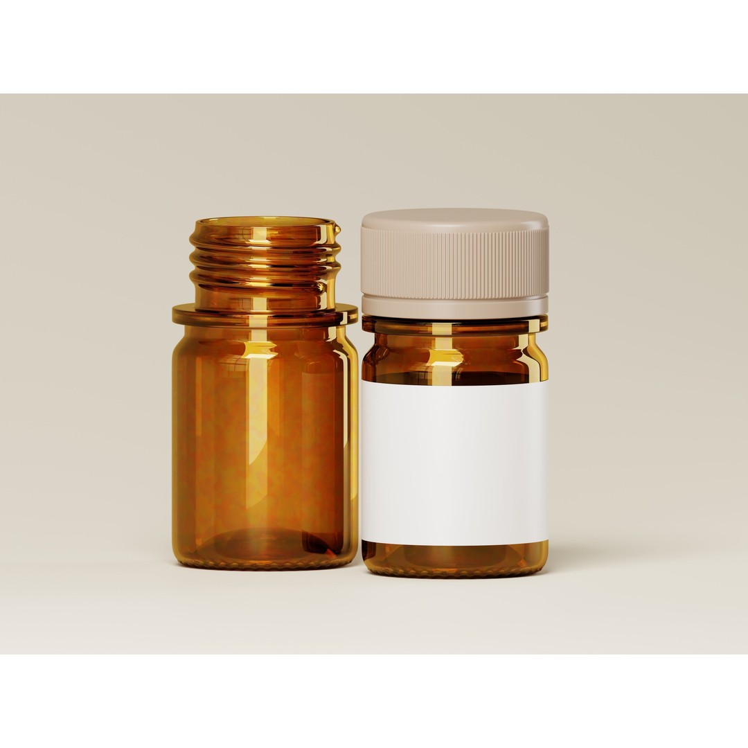 Amber Glass Medicine Bottle 3D Model – Low Poly PBR Asset, OBJ/FBX - View 7