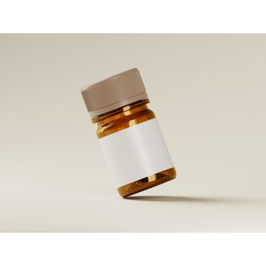 Amber Glass Medicine Bottle 3D Model – Low Poly PBR Asset, OBJ/FBX - View 8