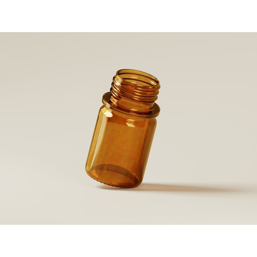 Amber Glass Medicine Bottle 3D Model – Low Poly PBR Asset, OBJ/FBX - View 9