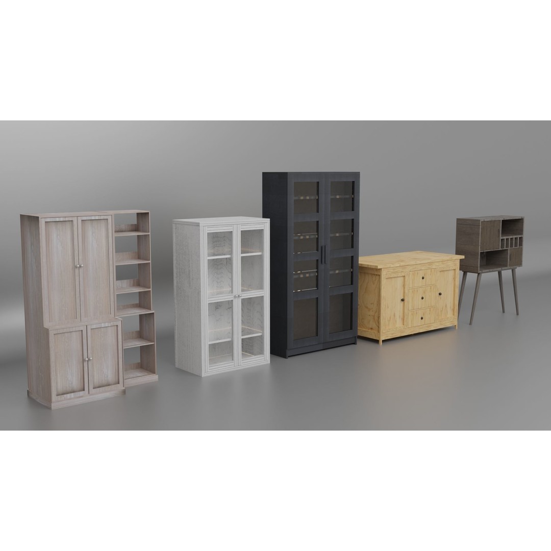 Cabinet 3D Model – Low Poly Furniture, PBR Textured, FBX - View 3