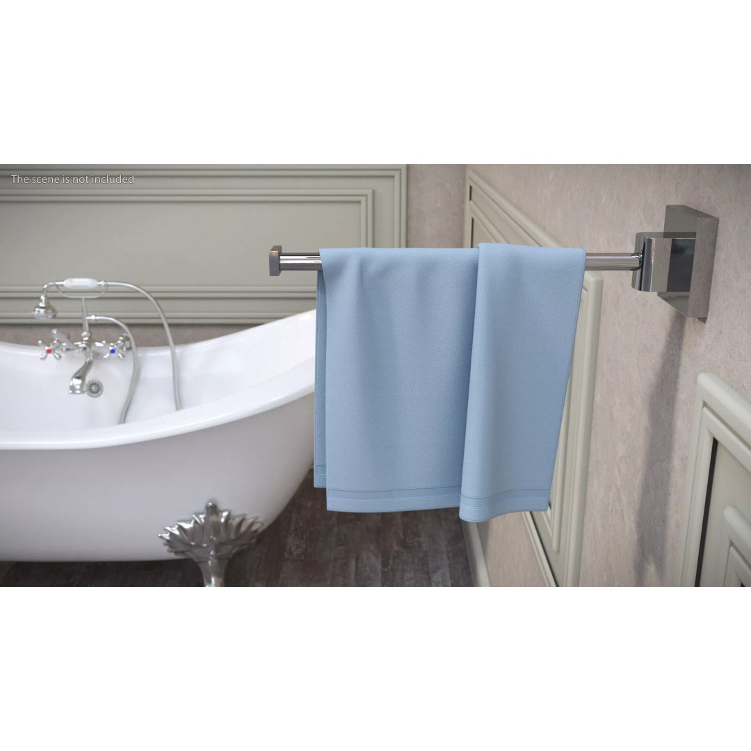 Relaxed Hanging Towels 3D Model – Smooth Fold Blue Cotton, PBR Textures - View 3