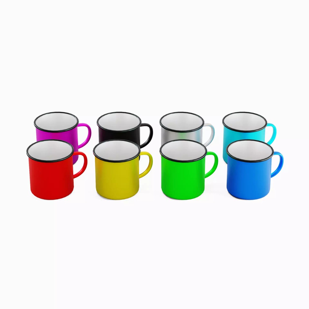 Iron Mug Set 3D Model – Low Poly Kitchenware, PBR Textures, FBX - View 2