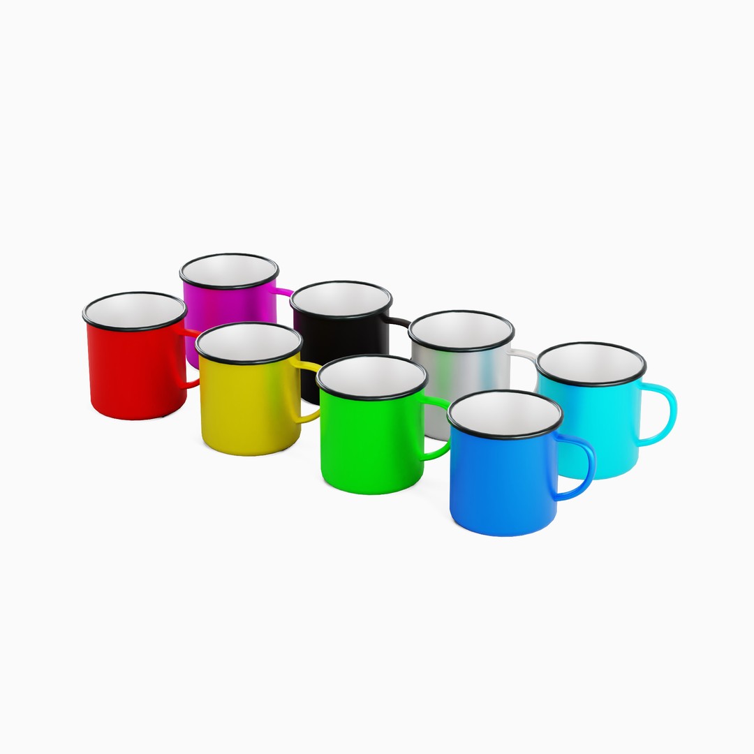 Iron Mug Set 3D Model – Low Poly Kitchenware, PBR Textures, FBX - View 3
