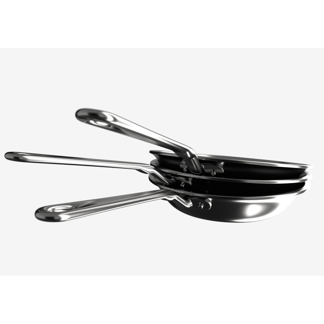 Stainless Steel Pan 3D Model – Low Poly Kitchenware, FBX, OBJ - View 11