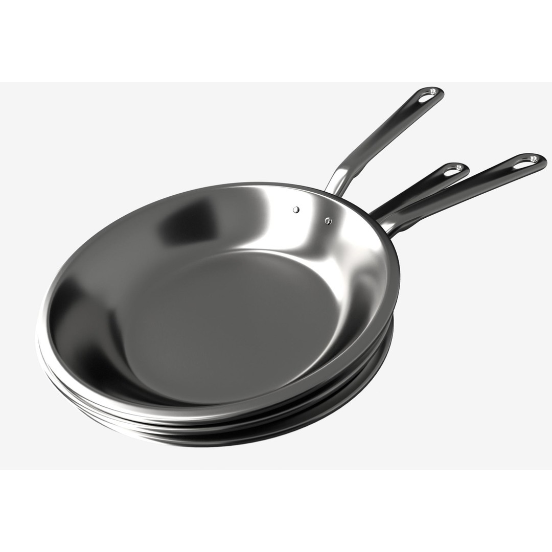 Stainless Steel Pan 3D Model – Low Poly Kitchenware, FBX, OBJ - View 14