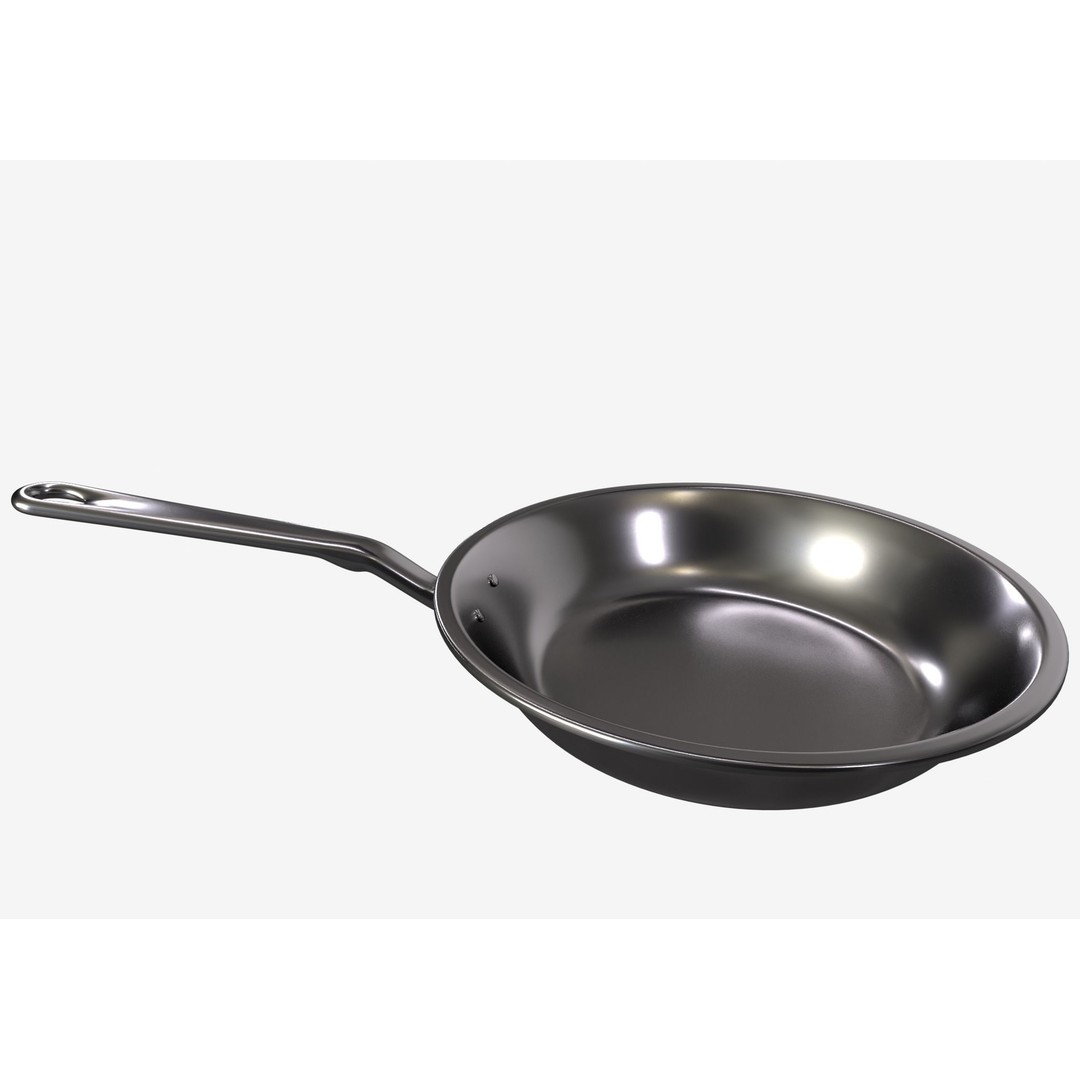 Stainless Steel Pan 3D Model – Low Poly Kitchenware, FBX, OBJ - View 4