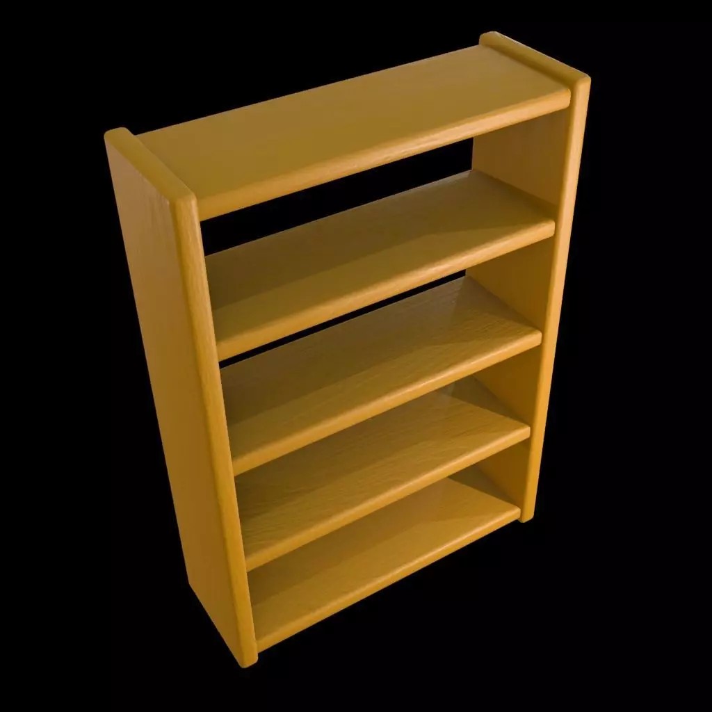 Wooden Open Shelf Cabinet 3D Model – Low Poly Furniture Asset, FBX - View 2