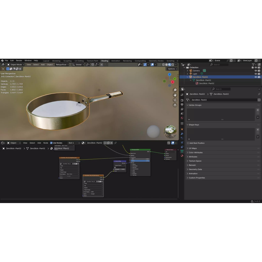 Frying Pan 3D Model – Low Poly Kitchenware, PBR Textures, FBX