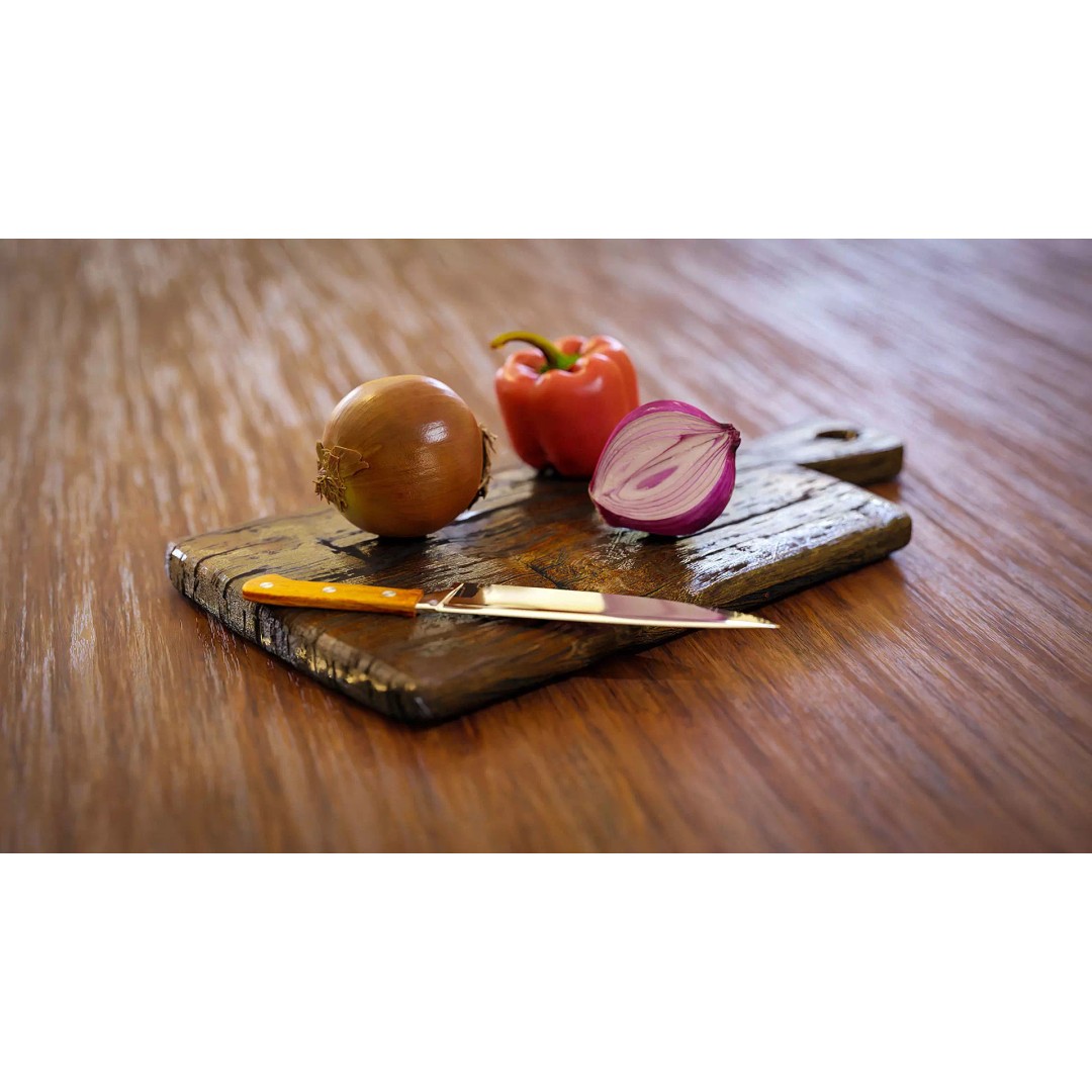 Rustic Wooden Chopping Board 3D Model – PBR Textured Kitchen Asset, FBX - View 2