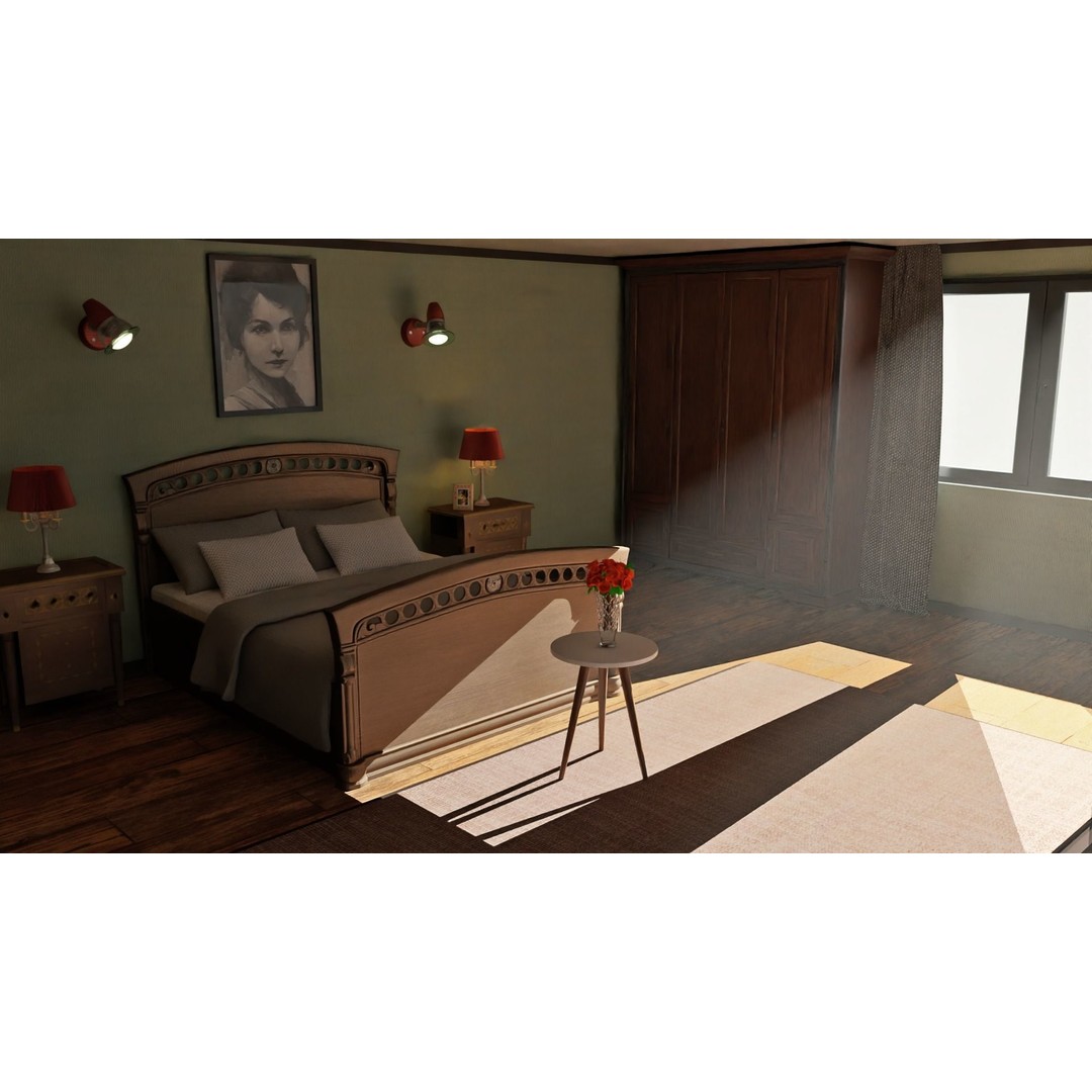 Realistic Bedroom 3D Model – Modern Interior Design with Textures - View 3