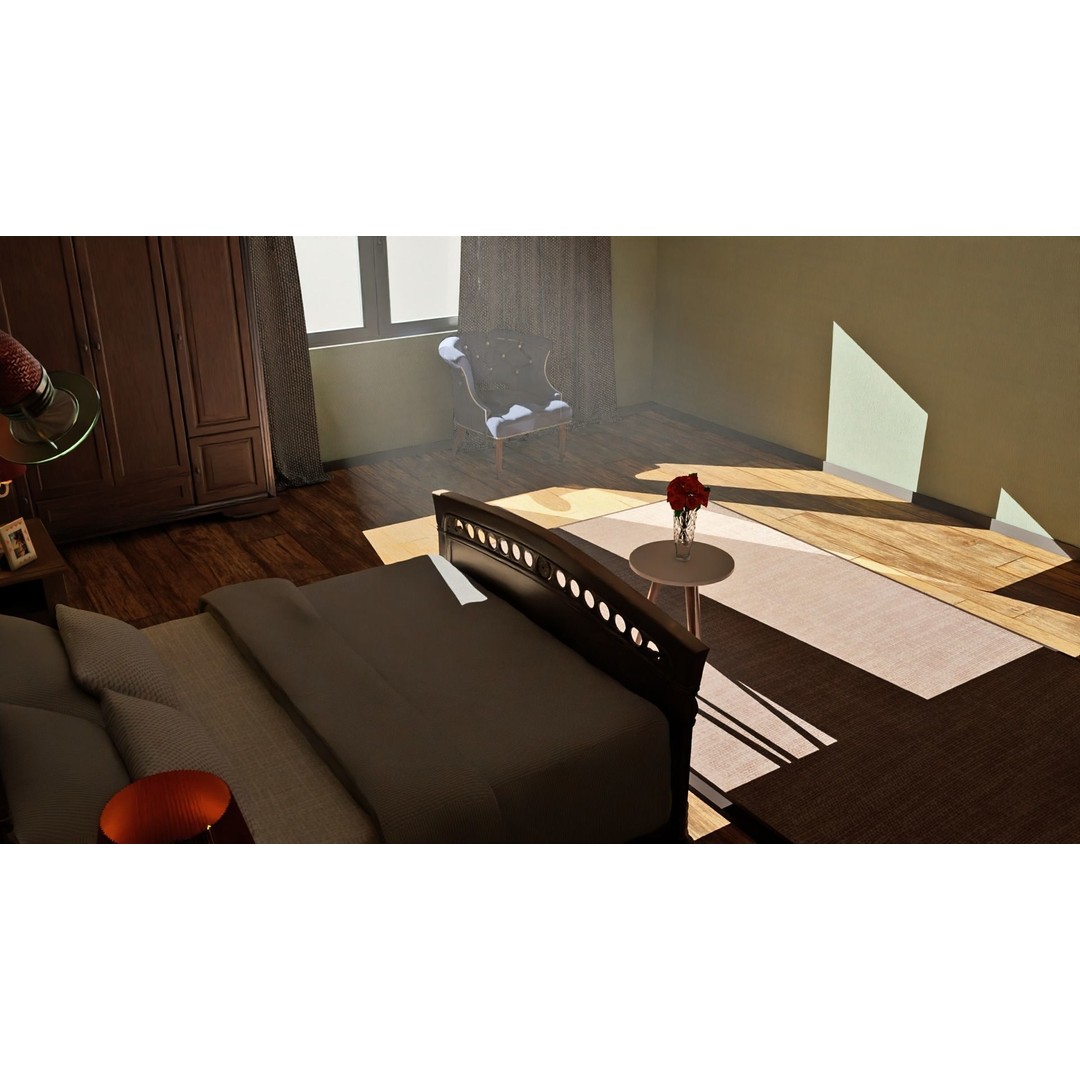 Realistic Bedroom 3D Model – Modern Interior Design with Textures - View 4