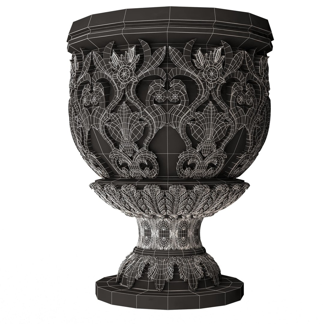 Flower Pot 3D Model – Low Poly Ornamental Design, FBX, OBJ - View 10