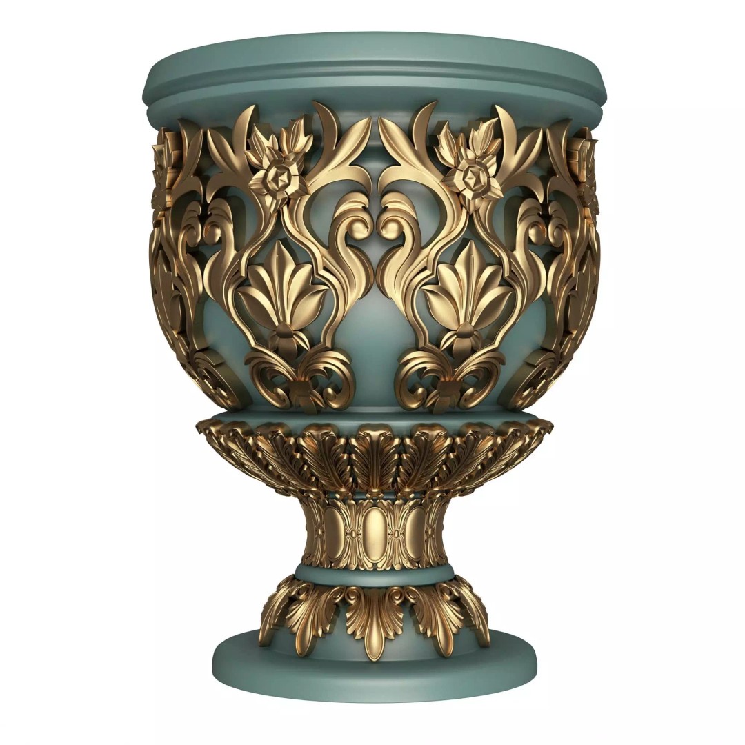 Flower Pot 3D Model – Low Poly Ornamental Design, FBX, OBJ - View 2