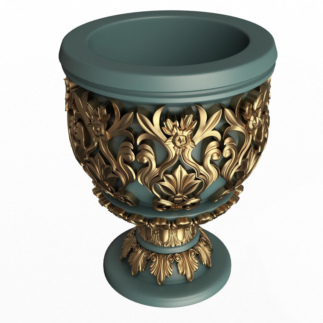 Flower Pot 3D Model – Low Poly Ornamental Design, FBX, OBJ - View 3