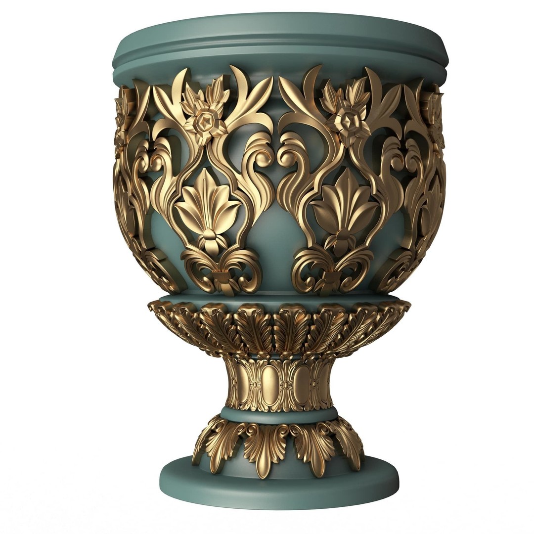 Flower Pot 3D Model – Low Poly Ornamental Design, FBX, OBJ - View 4
