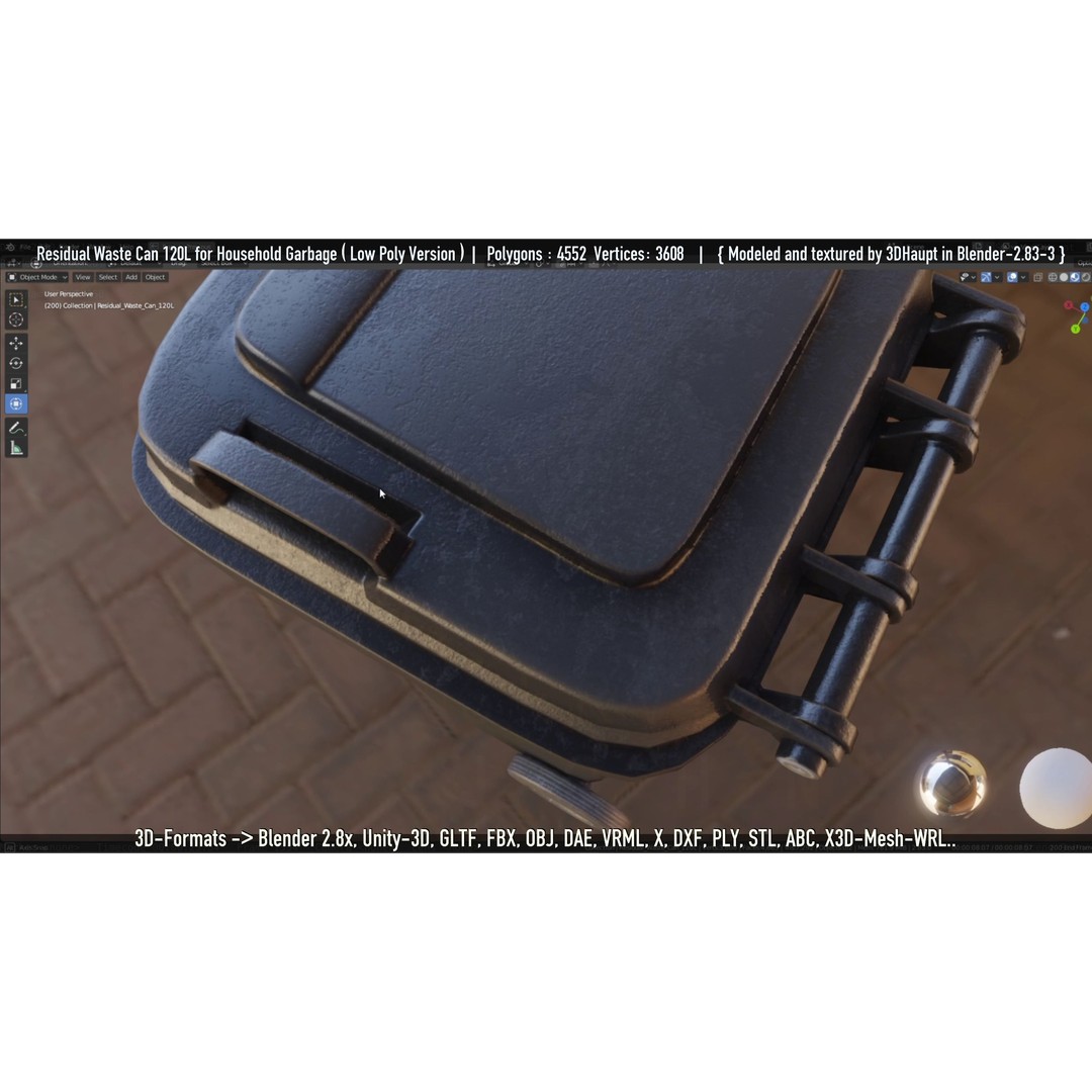 Residual Waste Can 3D Model – Low Poly Garbage Container, PBR Textures