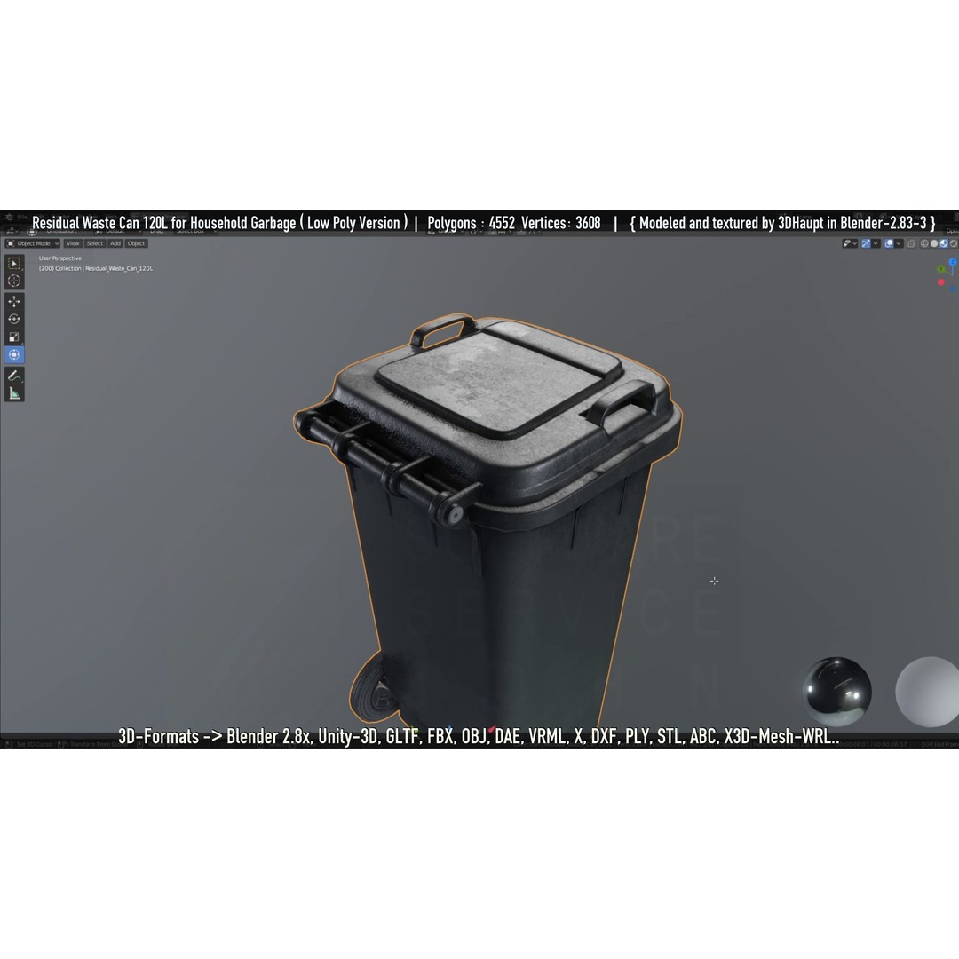 Residual Waste Can 3D Model – Low Poly Garbage Container, PBR Textures - View 10