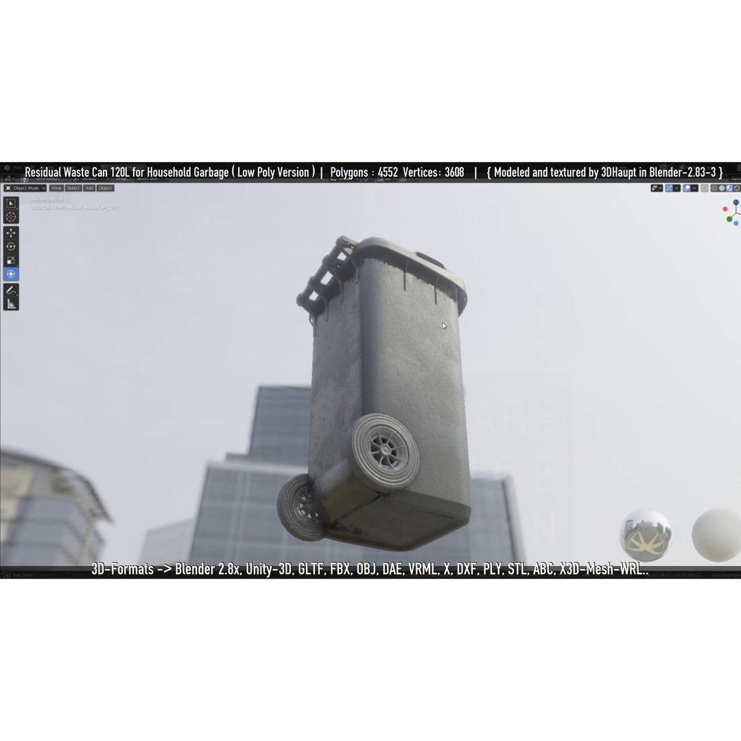 Residual Waste Can 3D Model – Low Poly Garbage Container, PBR Textures - View 103