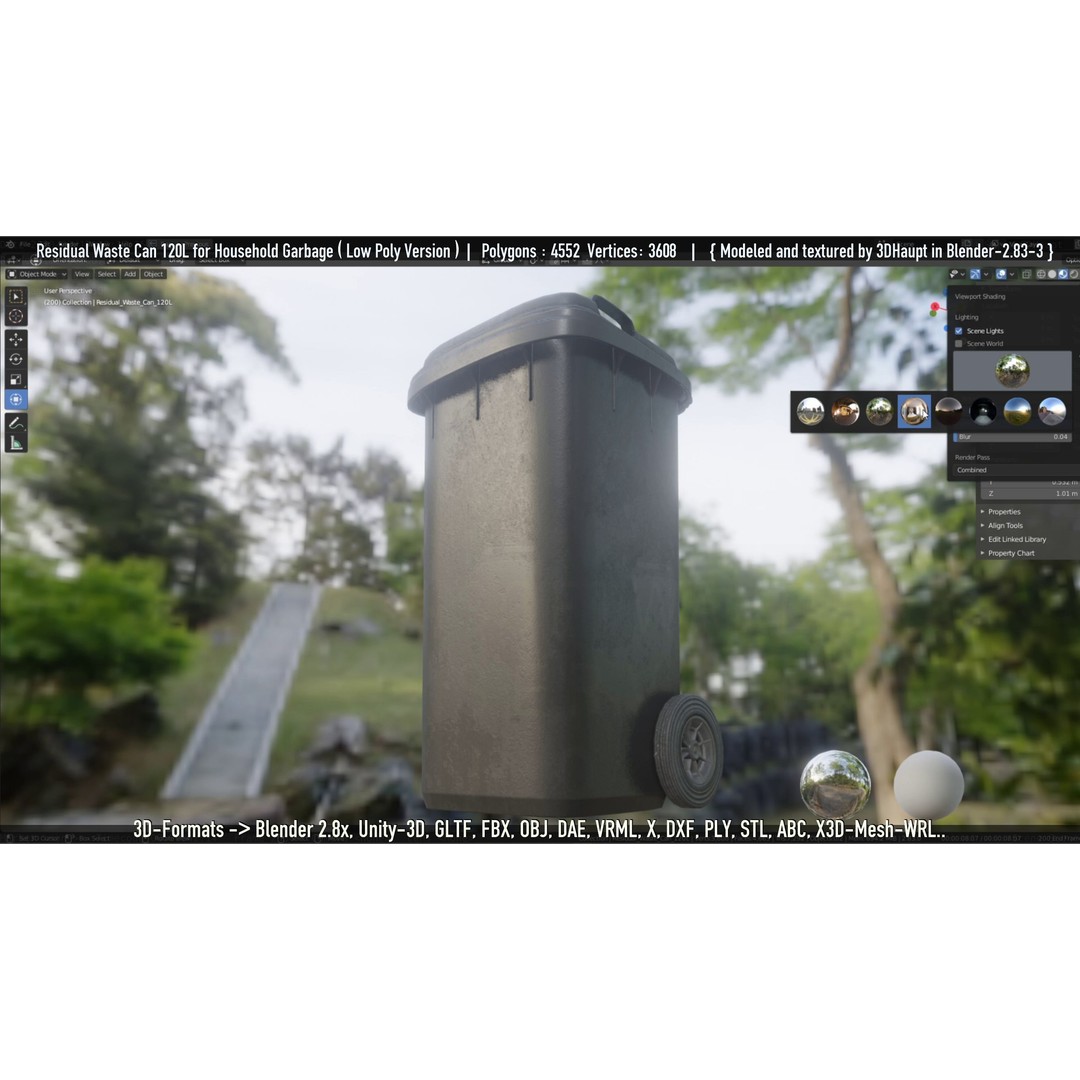 Residual Waste Can 3D Model – Low Poly Garbage Container, PBR Textures - View 109