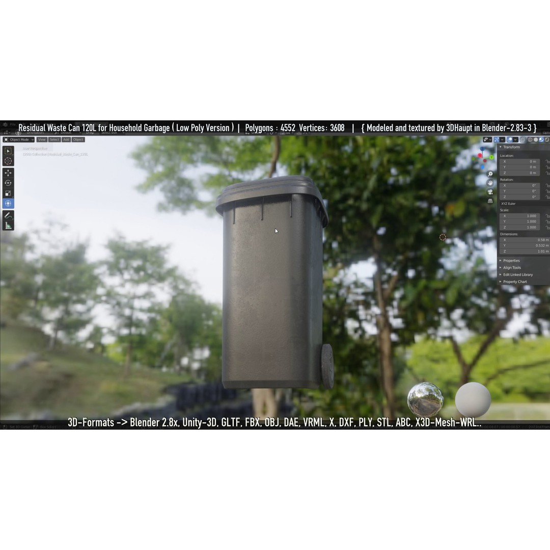 Residual Waste Can 3D Model – Low Poly Garbage Container, PBR Textures - View 110