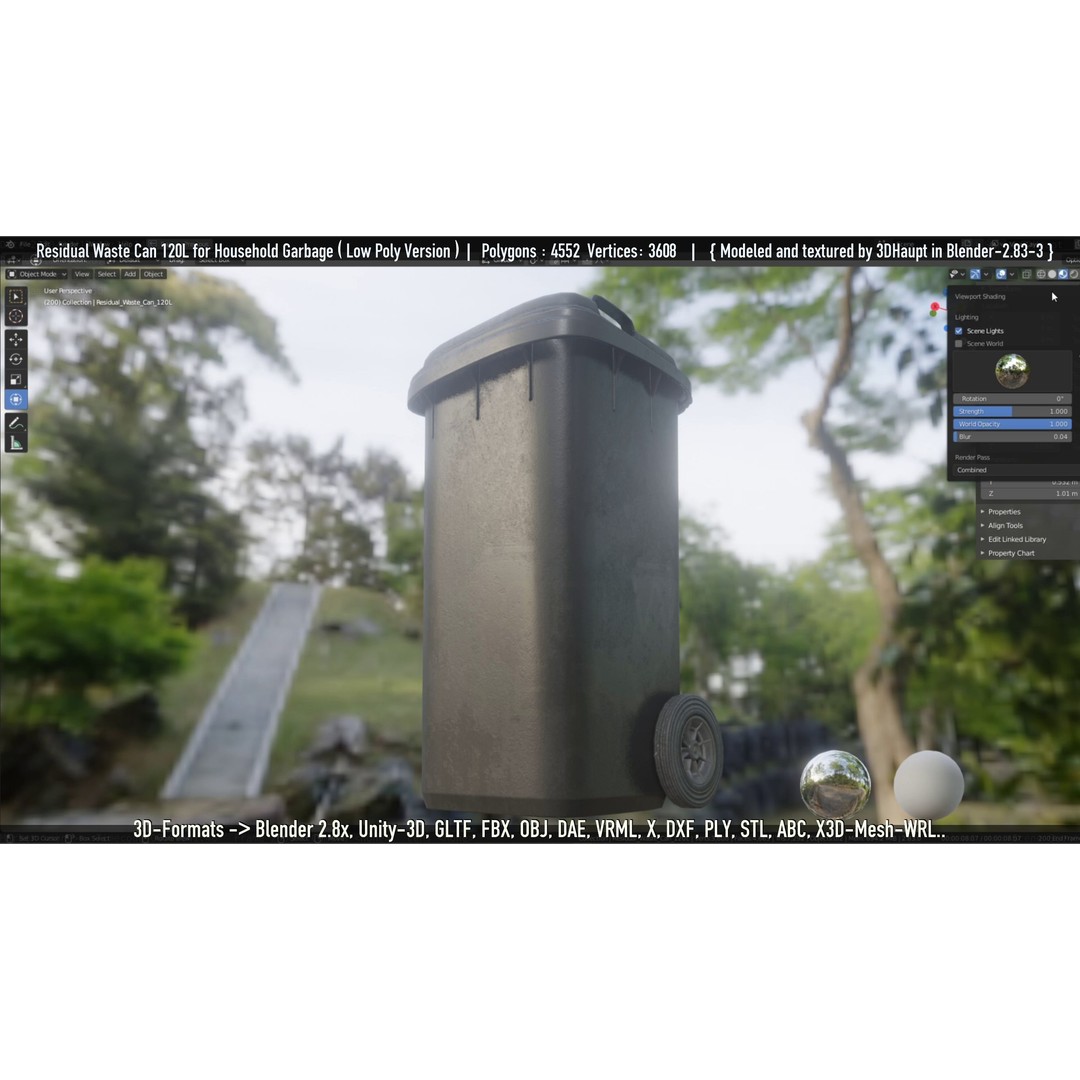 Residual Waste Can 3D Model – Low Poly Garbage Container, PBR Textures - View 112