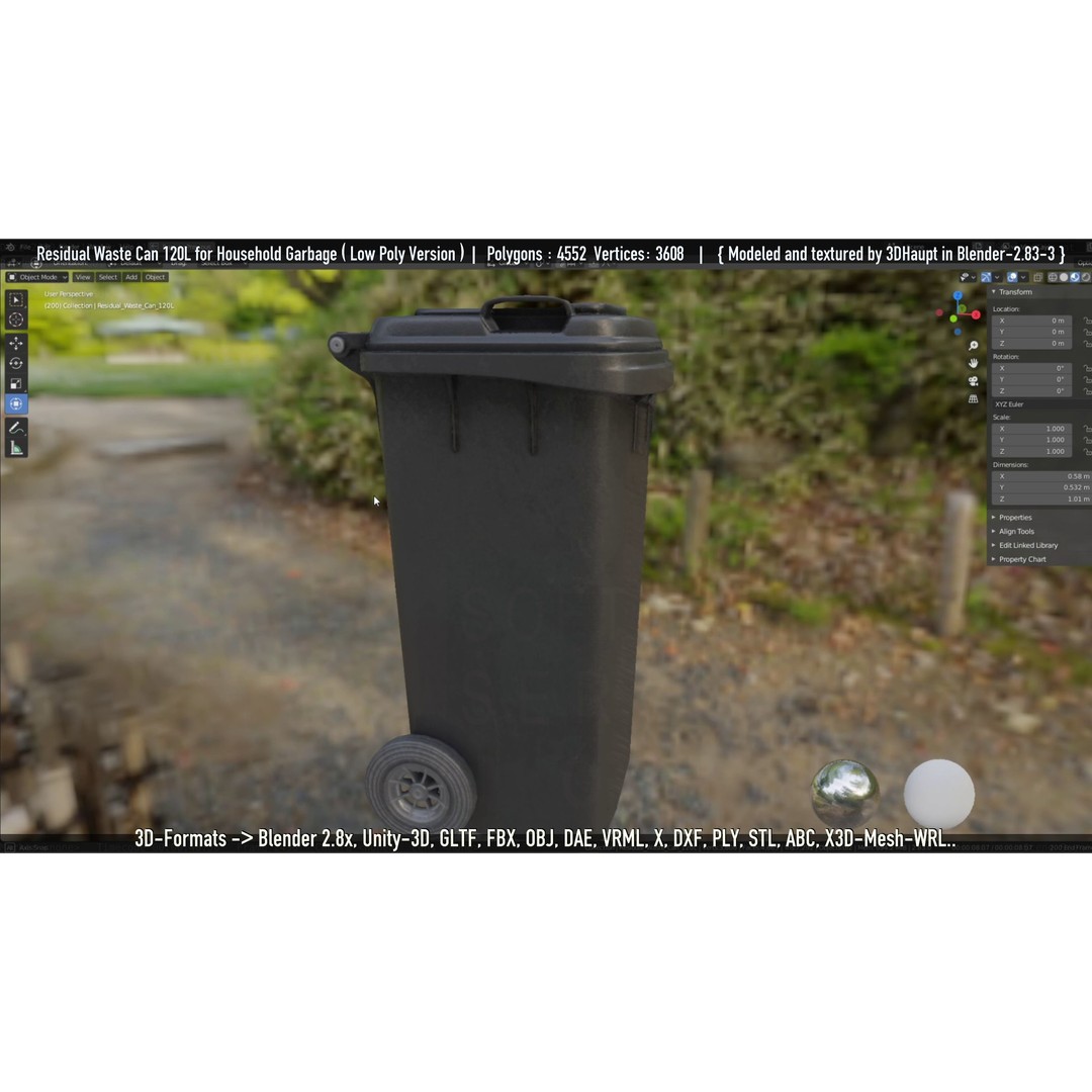 Residual Waste Can 3D Model – Low Poly Garbage Container, PBR Textures - View 114