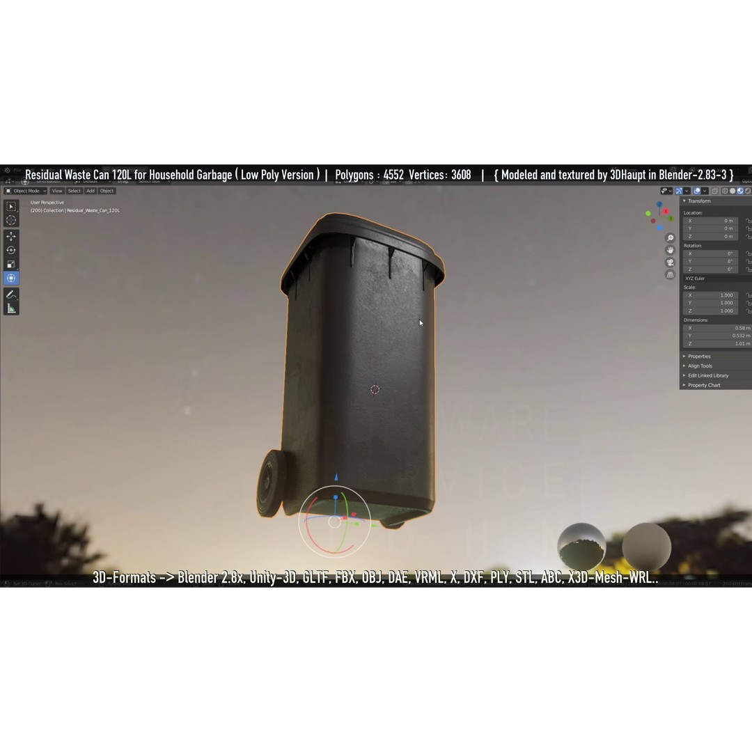 Residual Waste Can 3D Model – Low Poly Garbage Container, PBR Textures - View 115