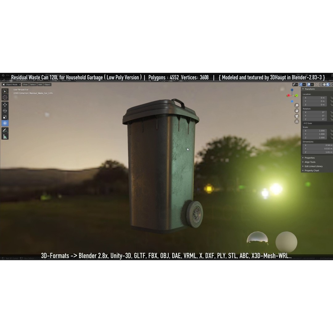 Residual Waste Can 3D Model – Low Poly Garbage Container, PBR Textures - View 116