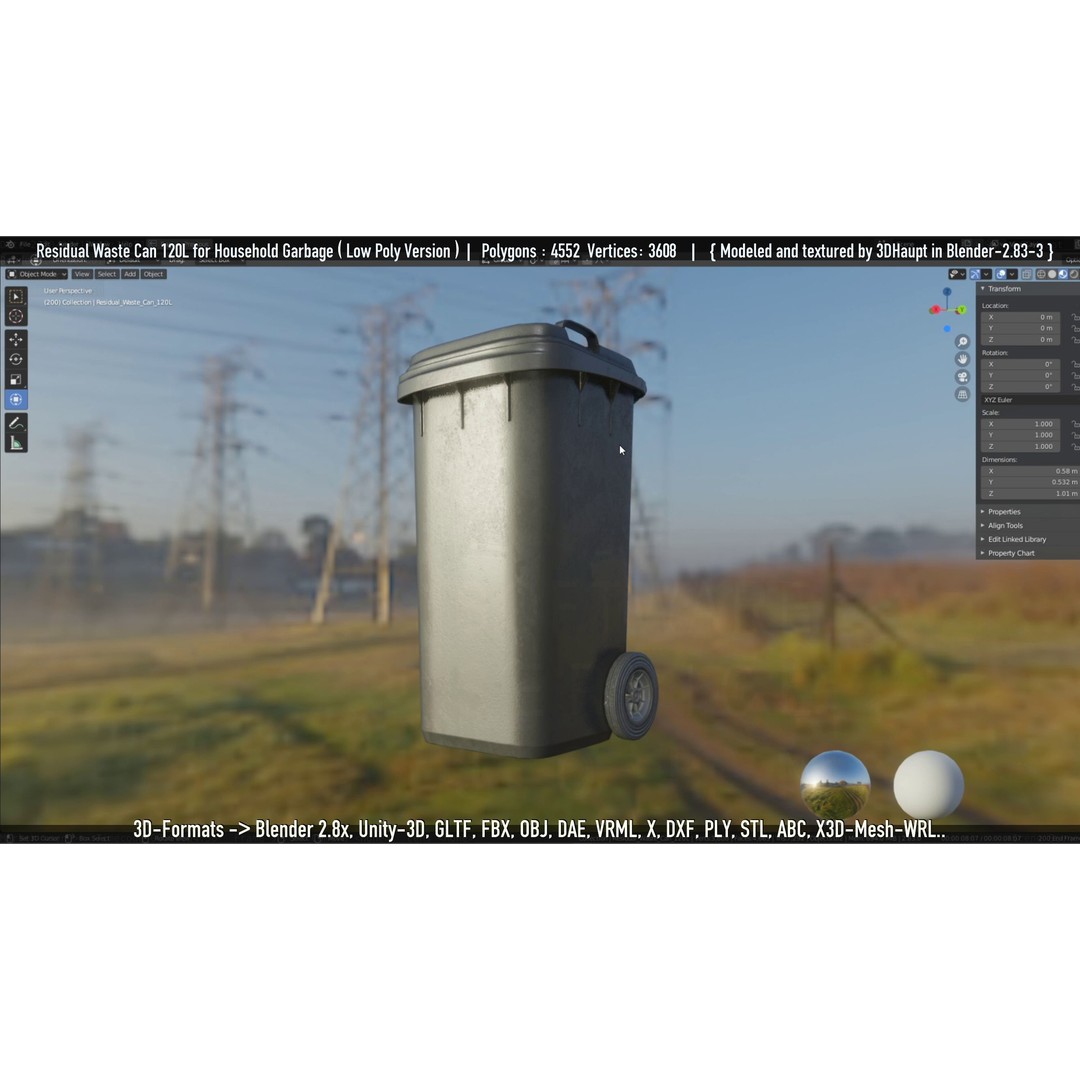 Residual Waste Can 3D Model – Low Poly Garbage Container, PBR Textures - View 117