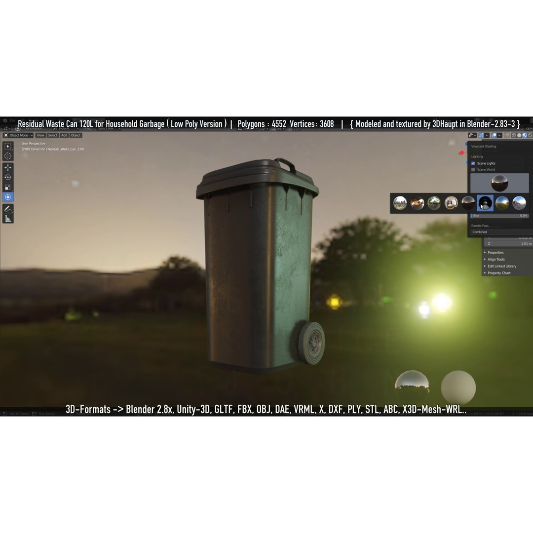 Residual Waste Can 3D Model – Low Poly Garbage Container, PBR Textures - View 118