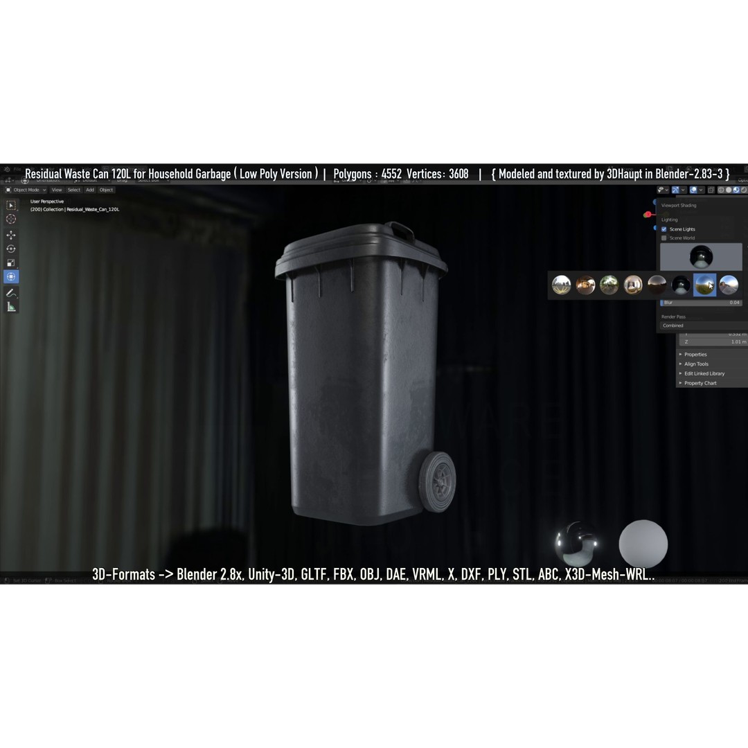 Residual Waste Can 3D Model – Low Poly Garbage Container, PBR Textures - View 119
