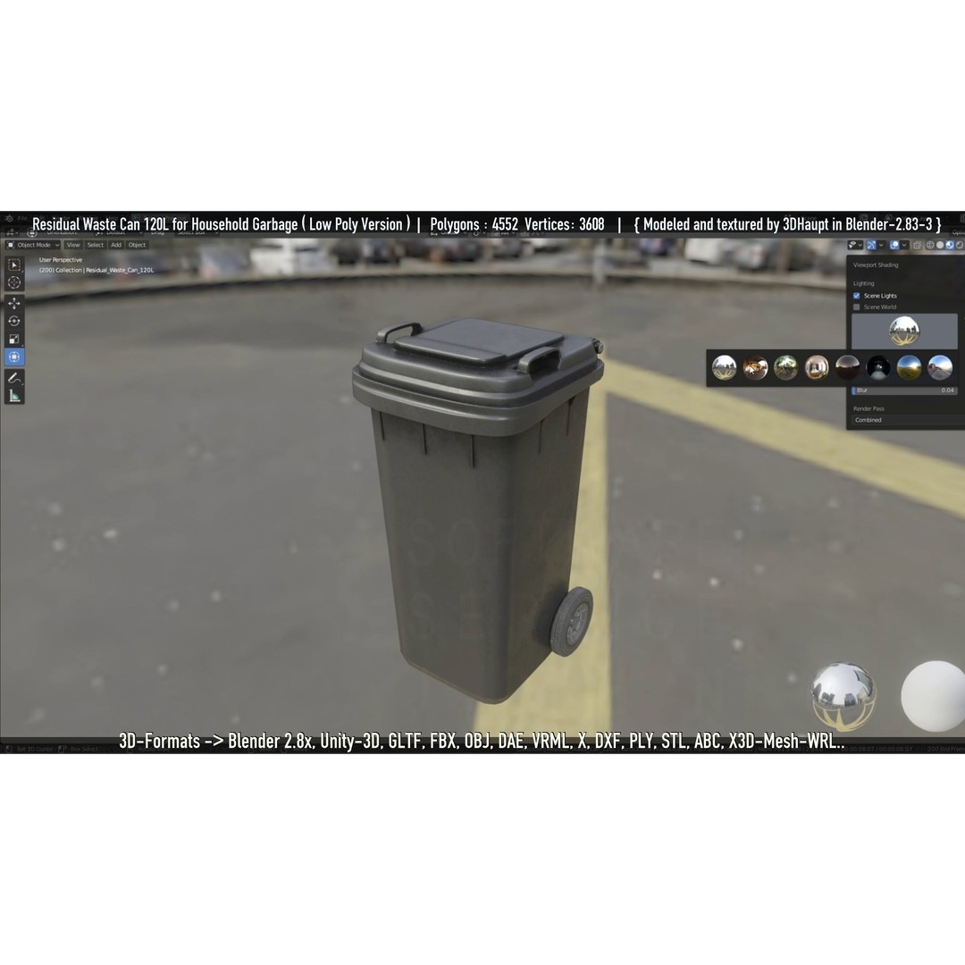 Residual Waste Can 3D Model – Low Poly Garbage Container, PBR Textures - View 12