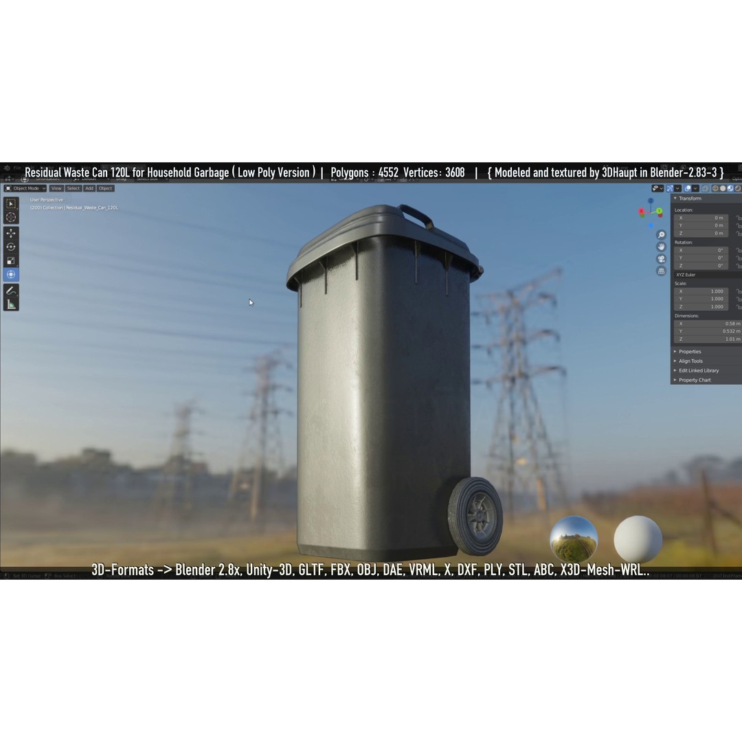 Residual Waste Can 3D Model – Low Poly Garbage Container, PBR Textures - View 121