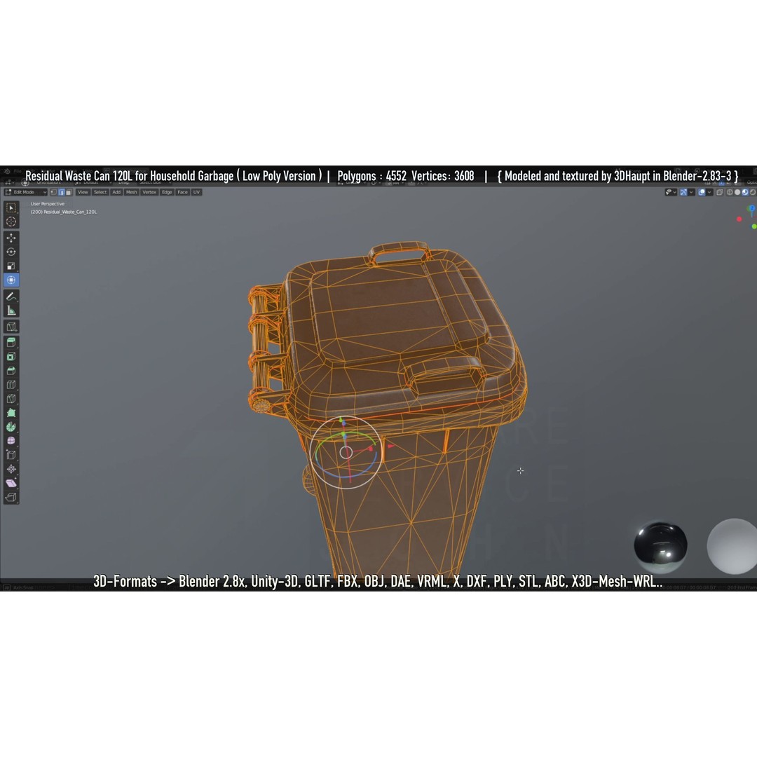 Residual Waste Can 3D Model – Low Poly Garbage Container, PBR Textures - View 122